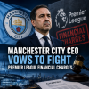 Manchester City CEO speaking at a press conference about Premier League financial charges.