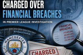 Manchester City officials at a press conference amid Premier League financial breach charges.
