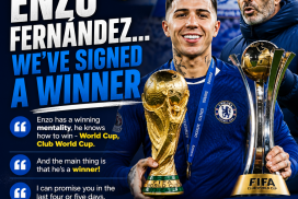 Chelsea FC announces Enzo Fernández signing, showcasing his World Cup and Club World Cup victories and winning mindset.