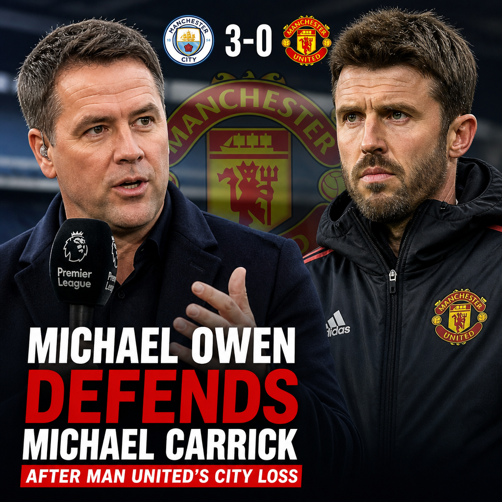 Michael Owen speaking on a sports show, defending Michael Carrick after Man City's 3-0 win over Man United.