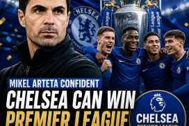 Mikel Arteta speaking confidently during a press conference about Chelsea's Premier League chances.