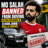 Mo Salah standing beside his white Rolls-Royce after being banned from driving for speeding.