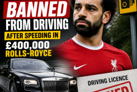 Mo Salah standing beside his white Rolls-Royce after being banned from driving for speeding.