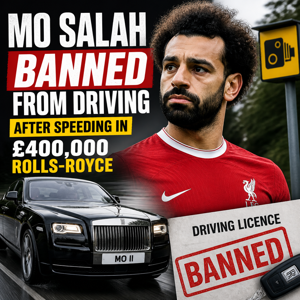 Mo Salah standing beside his white Rolls-Royce after being banned from driving for speeding.