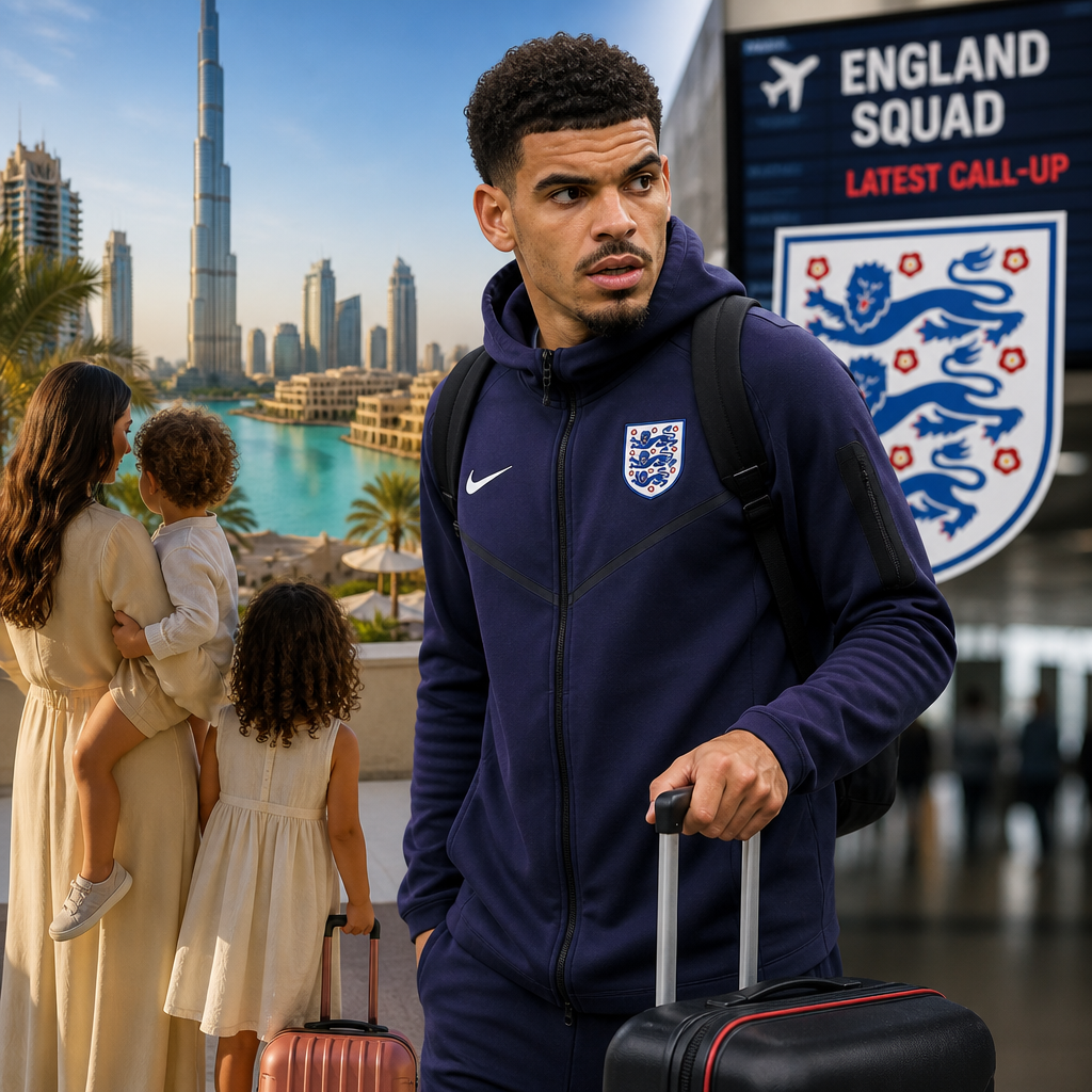 England footballer Morgan Gibbs-White with family at airport, traveling to Dubai after latest squad call-up.