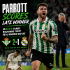 Real Betis player Parrott celebrates scoring the late winner against Real Madrid in a close 2-1 victory.