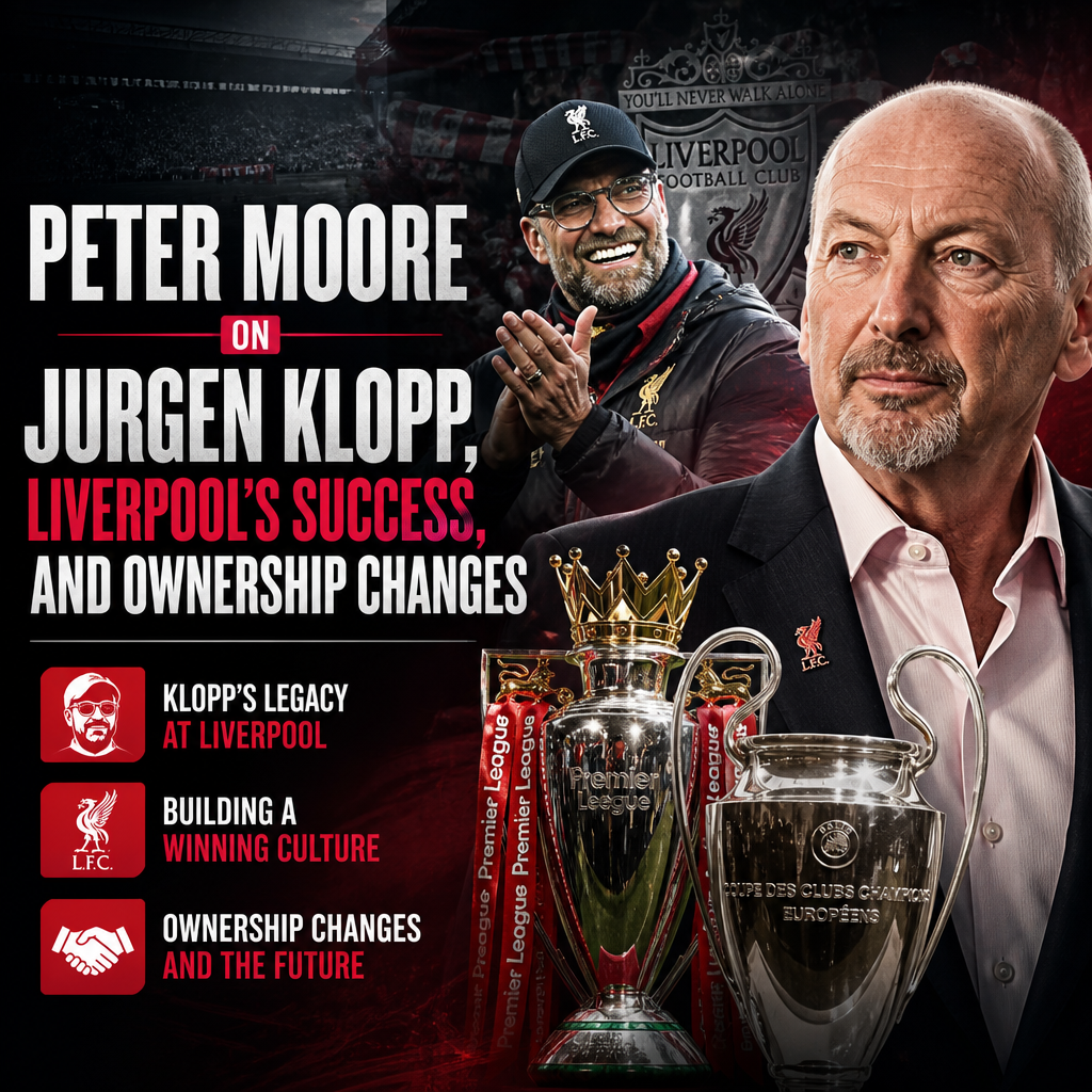 Peter Moore speaking about Jurgen Klopp’s impact and Liverpool’s future success during an interview.