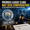 Graphic showing Premier League clubs discussing possible compensation after Manchester City's breach ruling.