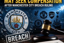 Graphic showing Premier League clubs discussing possible compensation after Manchester City's breach ruling.