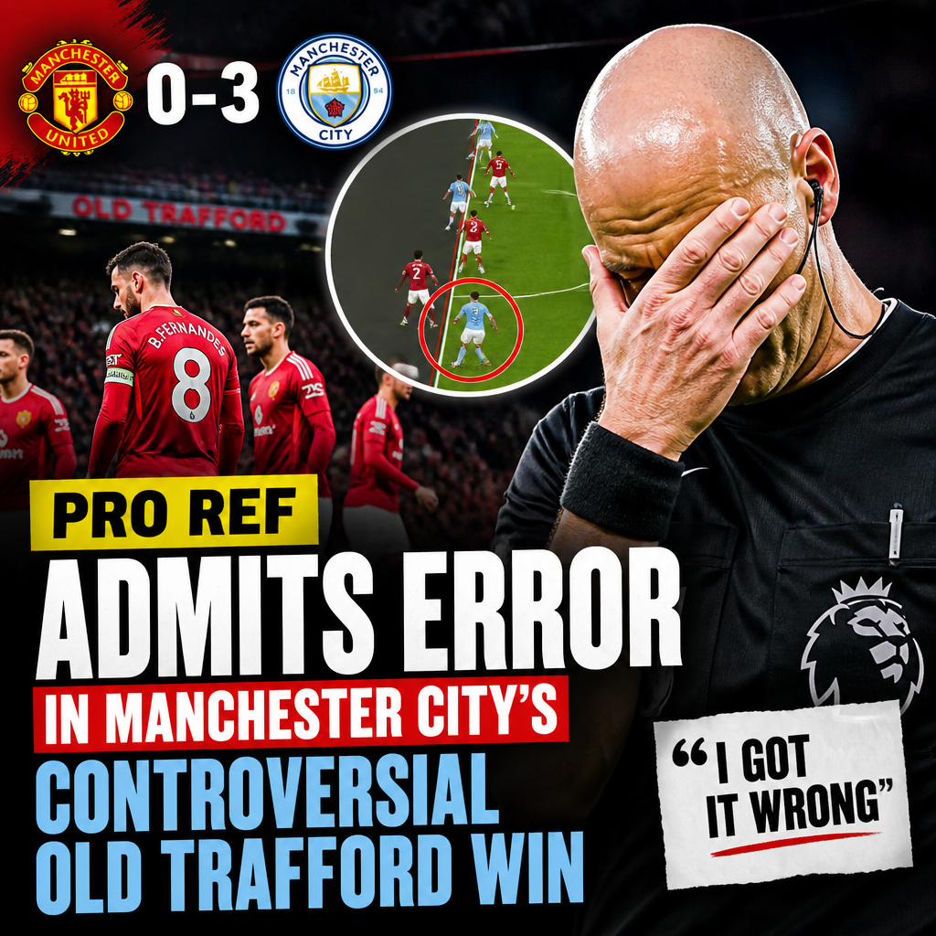 Professional referee admits error in Manchester City’s controversial 3-0 win over Manchester United at Old Trafford.