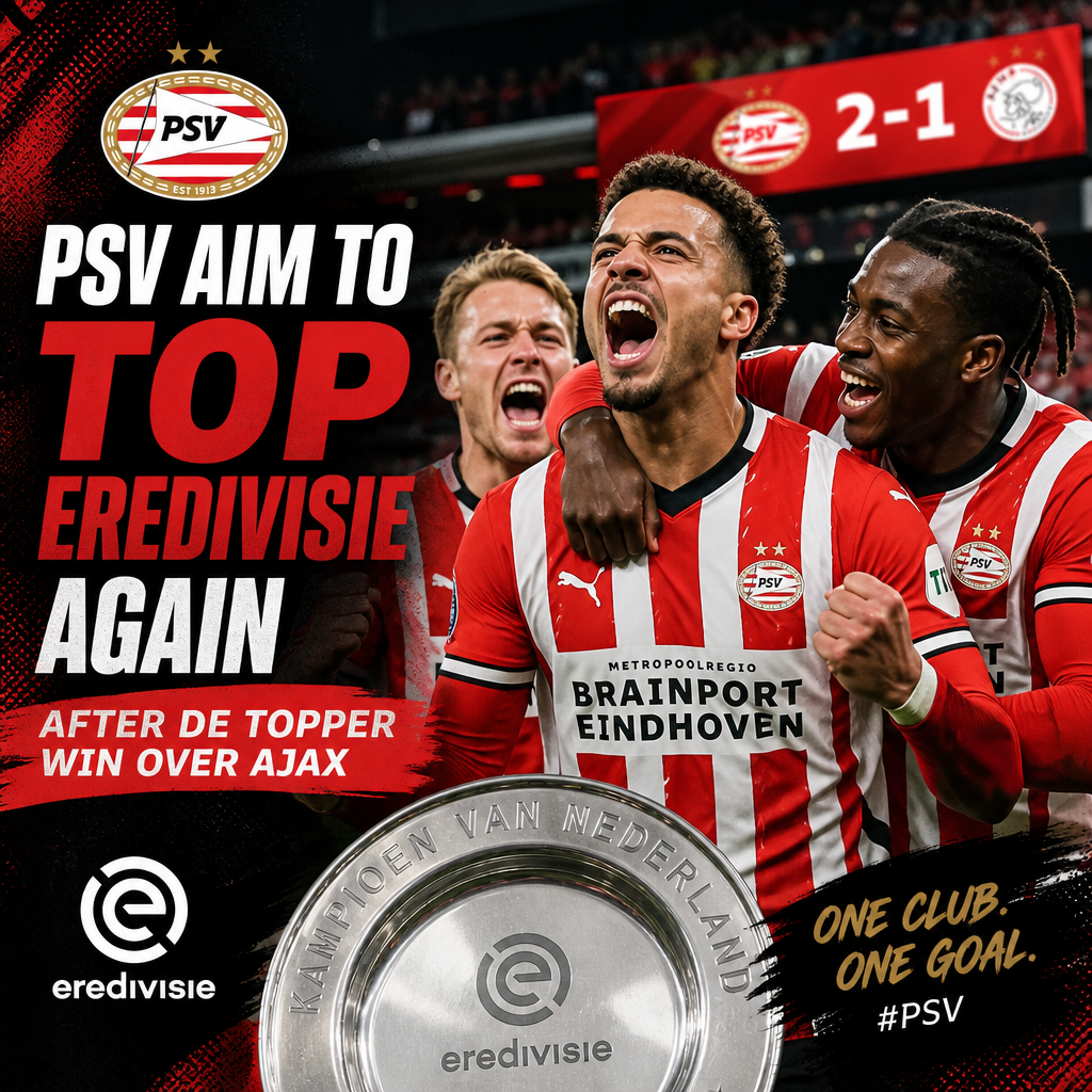 PSV Eindhoven players celebrate their 2-1 win over Ajax in an Eredivisie match.