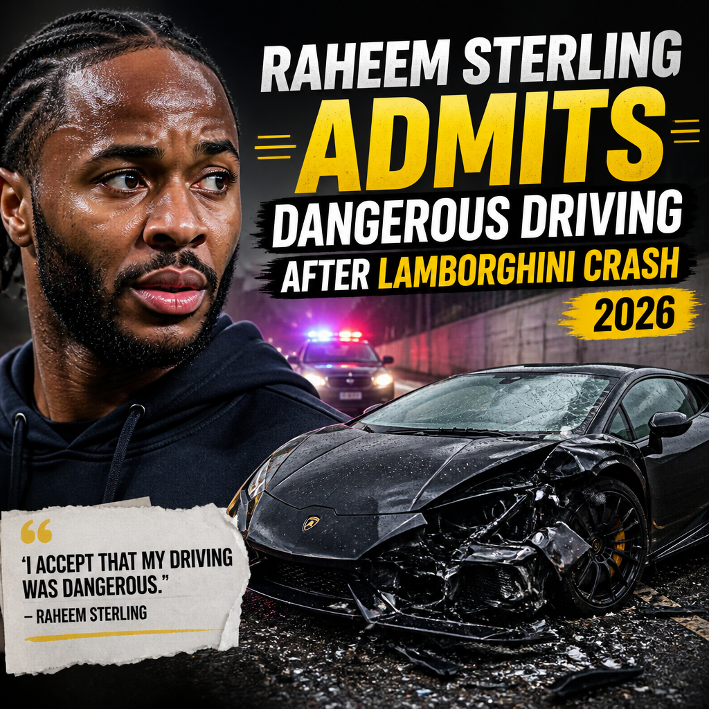 Raheem Sterling speaking to police after a Lamborghini crash, admitting to dangerous driving in 2026.