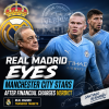 Real Madrid scouts watch Manchester City players during a match amid financial charges news.