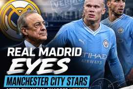Real Madrid scouts watch Manchester City players during a match amid financial charges news.