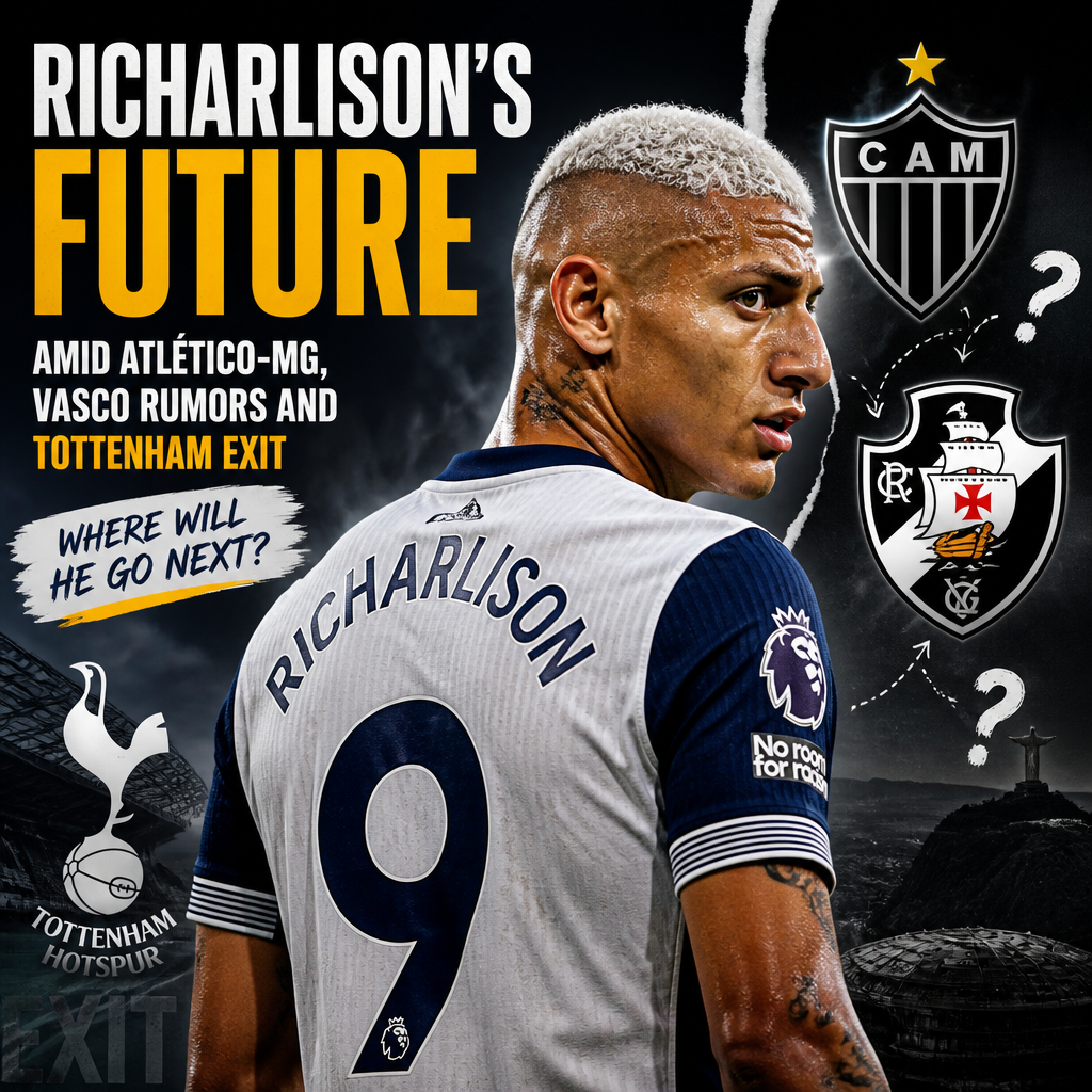 Richarlison celebrating a goal in a soccer match, wearing a white and navy kit with the number 9.