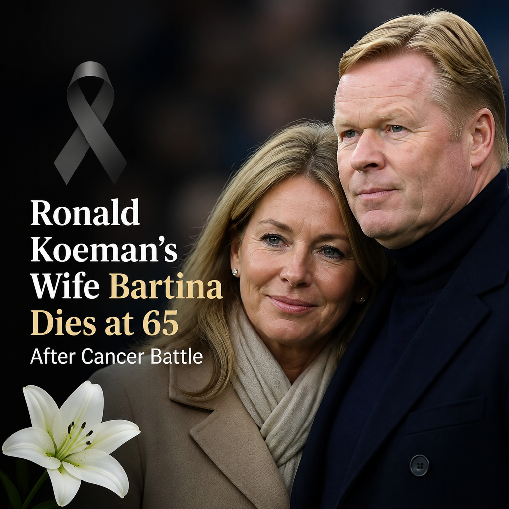 Portrait of Ronald Koeman and his late wife Bartina smiling together.