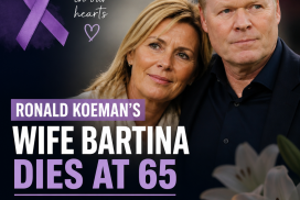 Photo of Ronald Koeman and his late wife Bartina smiling together, honoring her memory after her cancer battle.