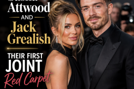 Sasha Attwood and Jack Grealish smiling together on the red carpet at the BAFTA Film Awards.