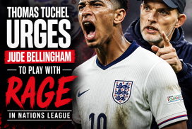 Thomas Tuchel passionately instructs Jude Bellingham during a Nations League match.
