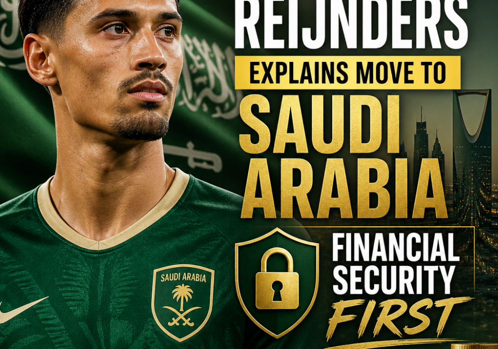 Tijjani Reijnders in a sports jacket speaking during an interview about his move to Saudi Arabia.