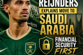 Tijjani Reijnders in a sports jacket speaking during an interview about his move to Saudi Arabia.