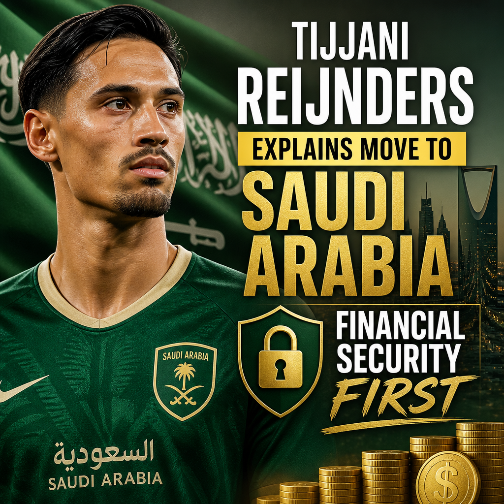 Tijjani Reijnders in a sports jacket speaking during an interview about his move to Saudi Arabia.