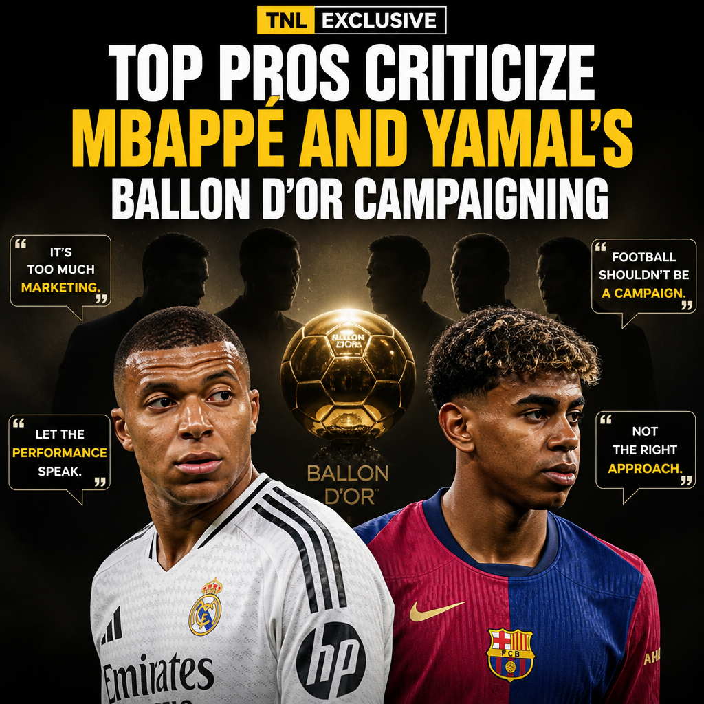 Top football pros discussing and critiquing Mbappé and Yamal’s Ballon d’Or campaign strategies.
