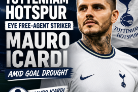 Tottenham Hotspur striker Mauro Icardi in action, dribbling the ball during a match.