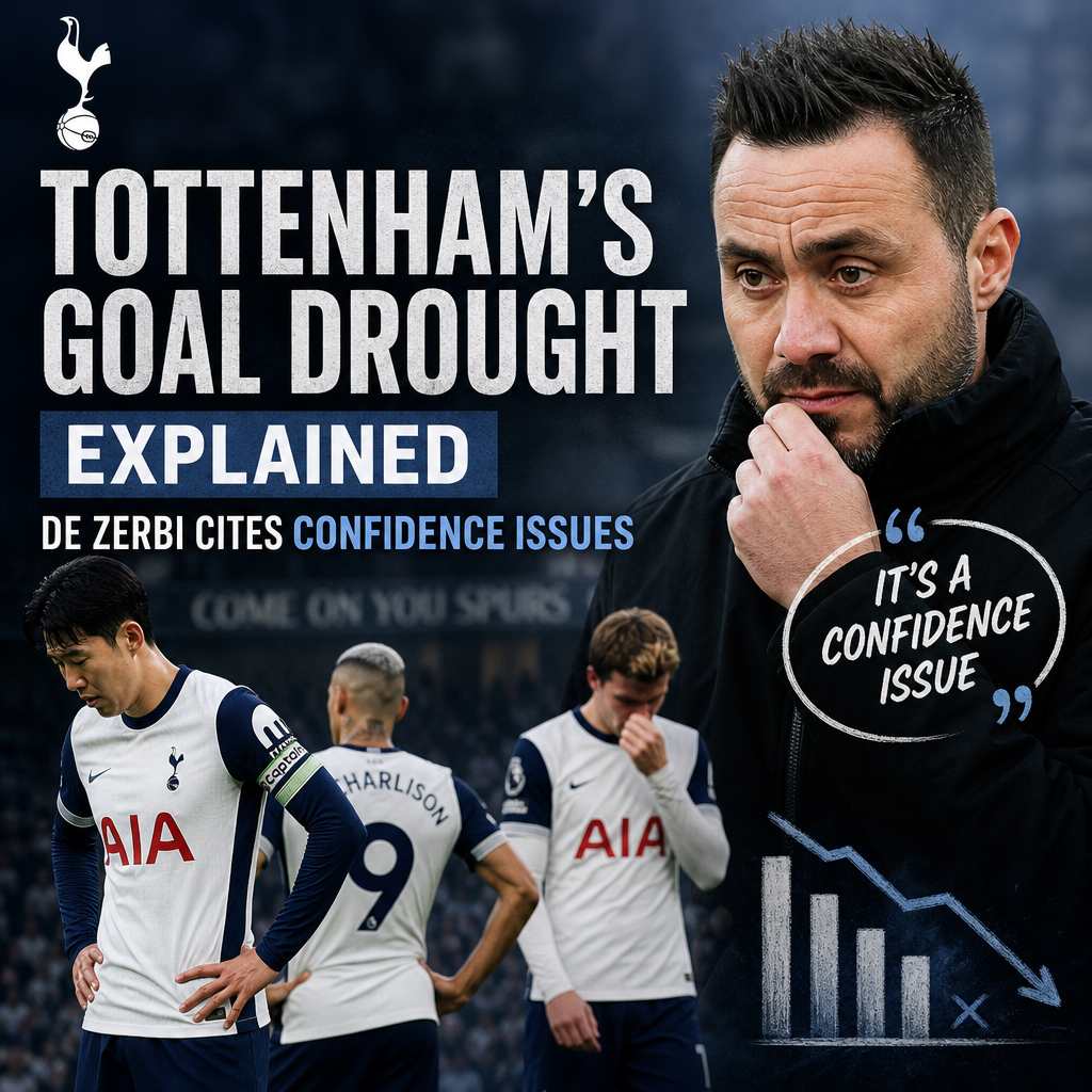 Tottenham players looking frustrated on the field during a match amid a goal drought.