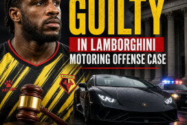 Michail Antonio leaving court after being found guilty in Lamborghini speeding offense case.