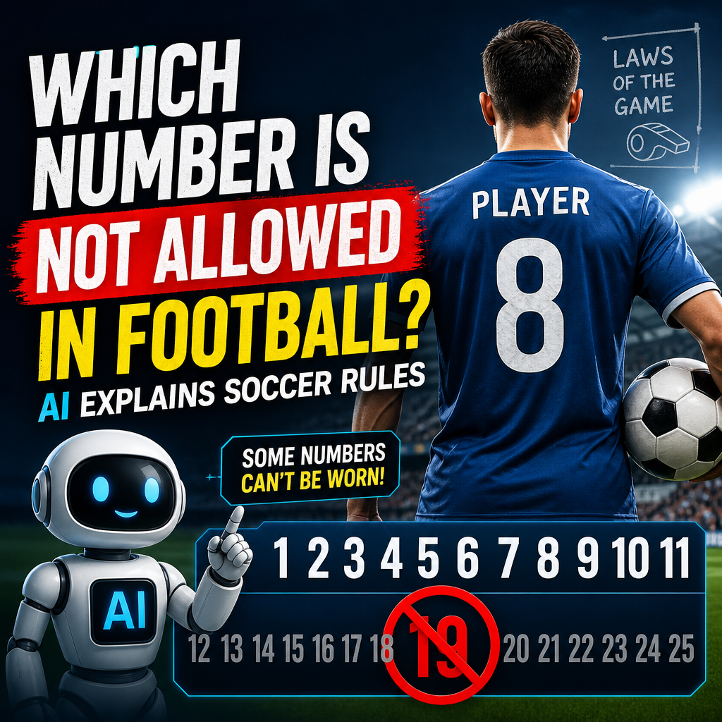Illustration showing soccer jersey numbers with some crossed out, explaining which numbers are not allowed in football.