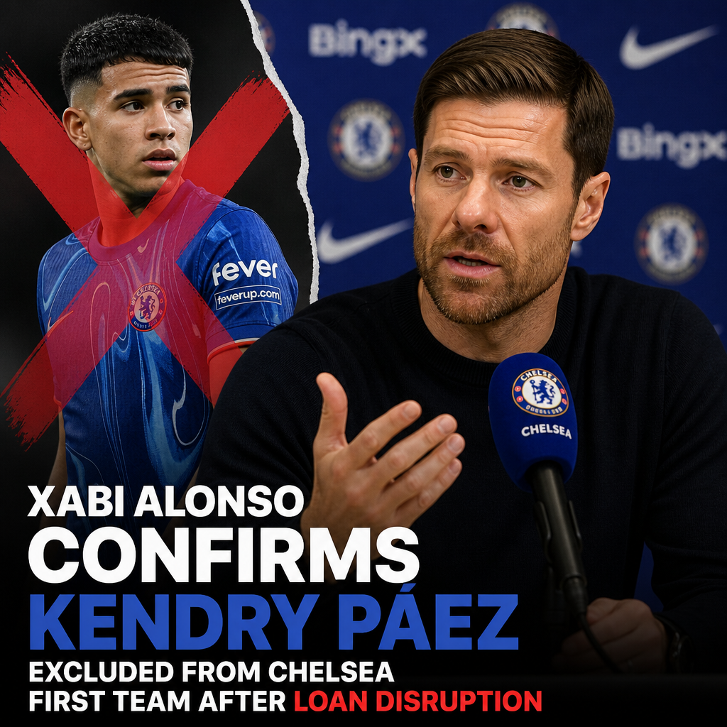 Xabi Alonso speaking at a press conference about Kendry Páez's exclusion from Chelsea's first team.