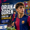 Portrait of 17-year-old Israeli midfielder Orian Goren in FC Barcelona football kit.