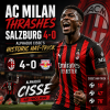 AC Milan players celebrating Alphadjo Cisse's hat-trick in a 4-0 win over Salzburg.