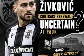 Andrija Živković in PAOK jersey looks focused during a football match.