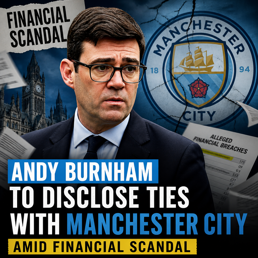 Portrait of Andy Burnham speaking at a microphone with a blurred blue background.