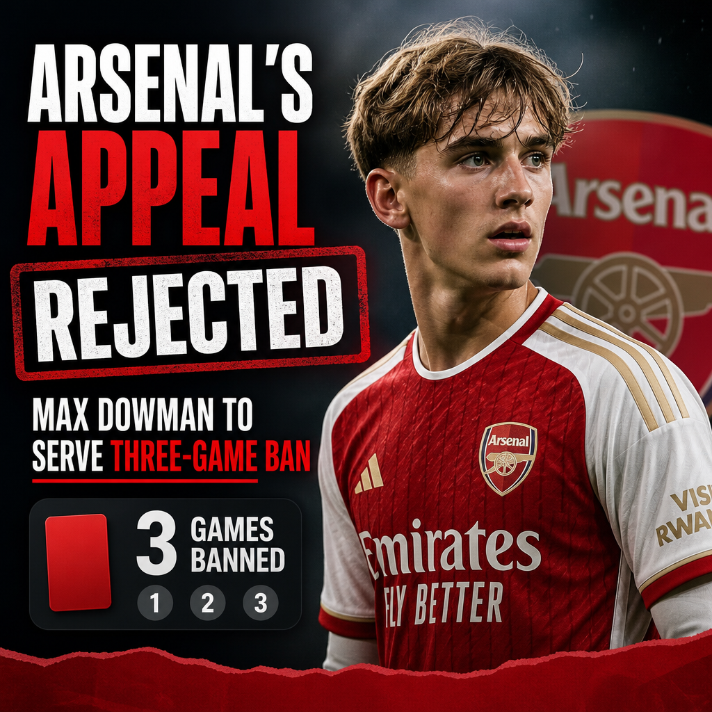 Max Dowman of Arsenal looks disappointed after his three-game ban appeal is rejected.