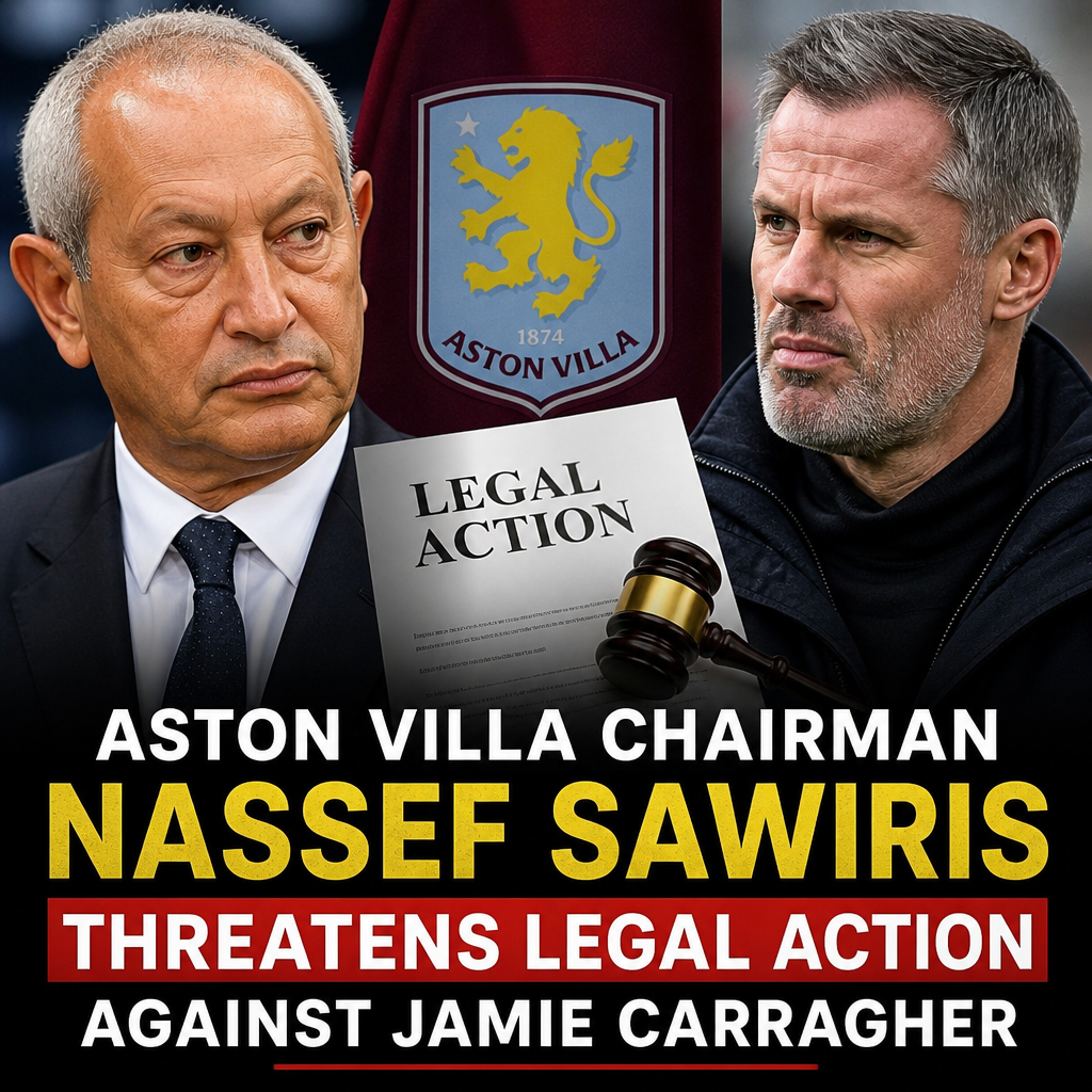 Aston Villa chairman Nassef Sawiris speaking at a press event, looking serious.