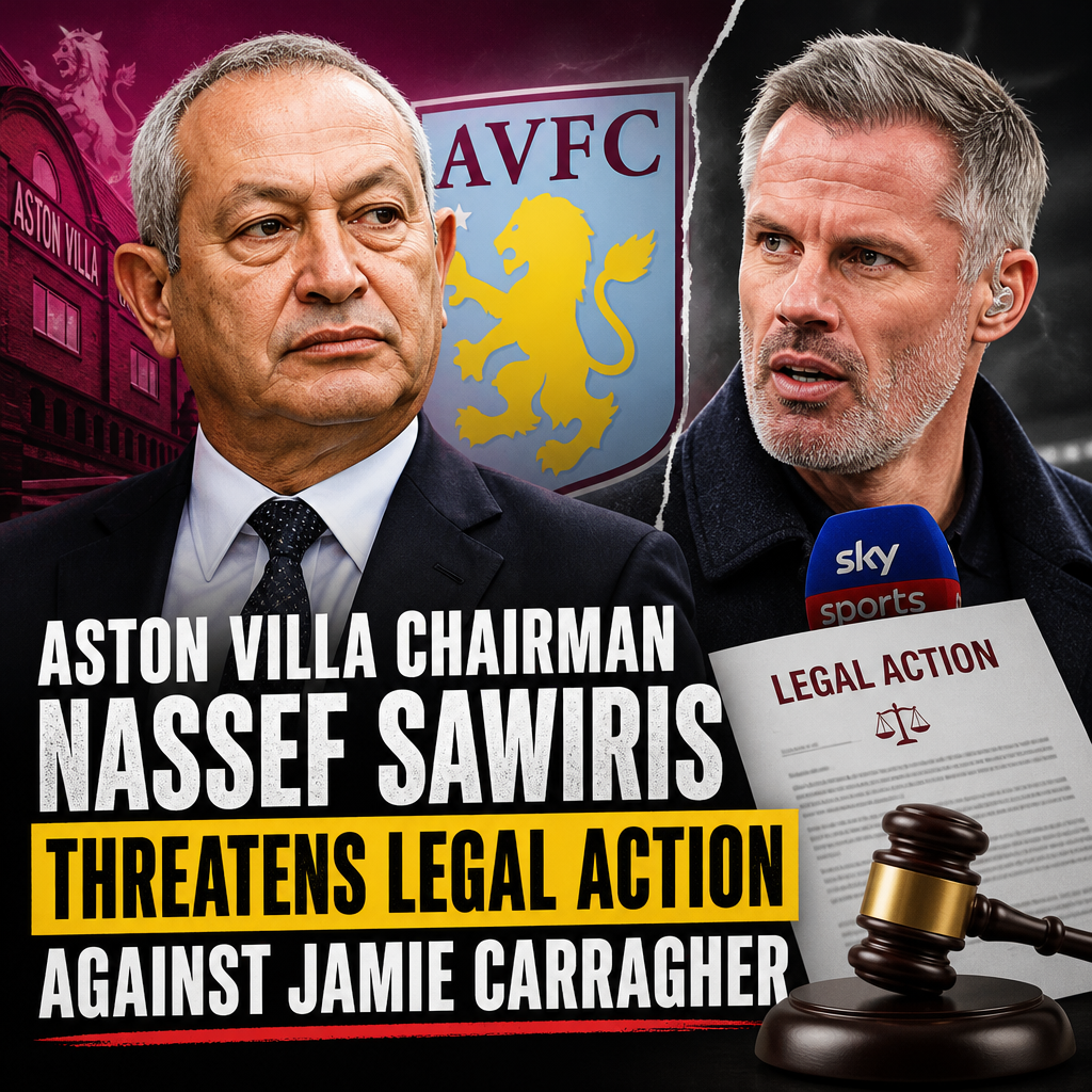Aston Villa chairman Nassef Sawiris speaking at a press conference, looking serious.