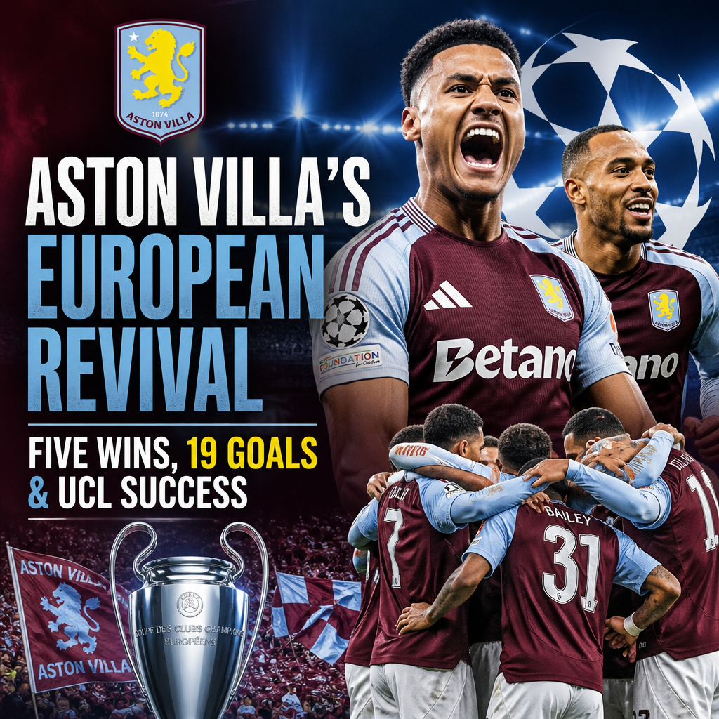 Chart showing Aston Villa's five wins and 19 goals in their UEFA Champions League European revival.