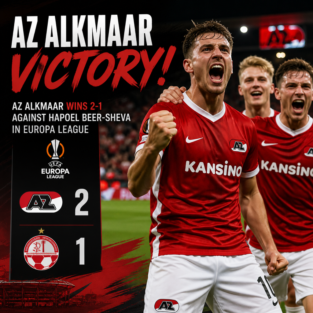 AZ Alkmaar players celebrate their 2-1 win against Hapoel Beer-Sheva in the UEFA Europa League match.
