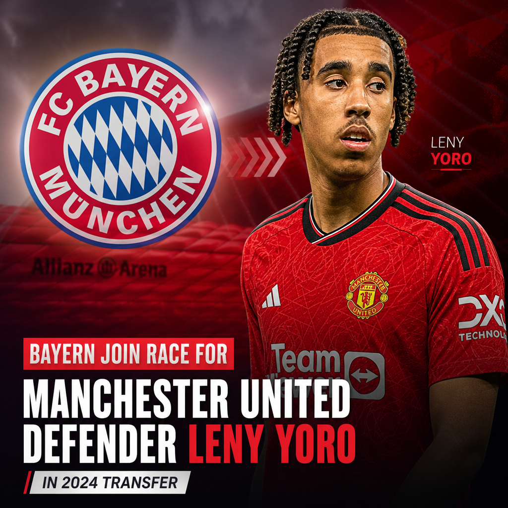 Manchester United defender Leny Yoro in action as Bayern Munich competes to sign him in 2024.