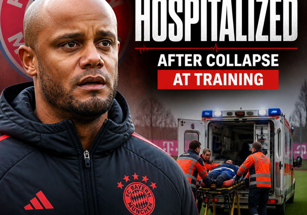 Vincent Kompany collapsed during FC Bayern Munich training and is being assisted by medical staff on the field.
