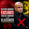 Vincent Kompany wearing Bayern Munich gear, looking disappointed as he is excluded from the Klassiker match against Dortmund.