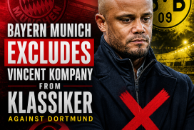 Vincent Kompany wearing Bayern Munich gear, looking disappointed as he is excluded from the Klassiker match against Dortmund.
