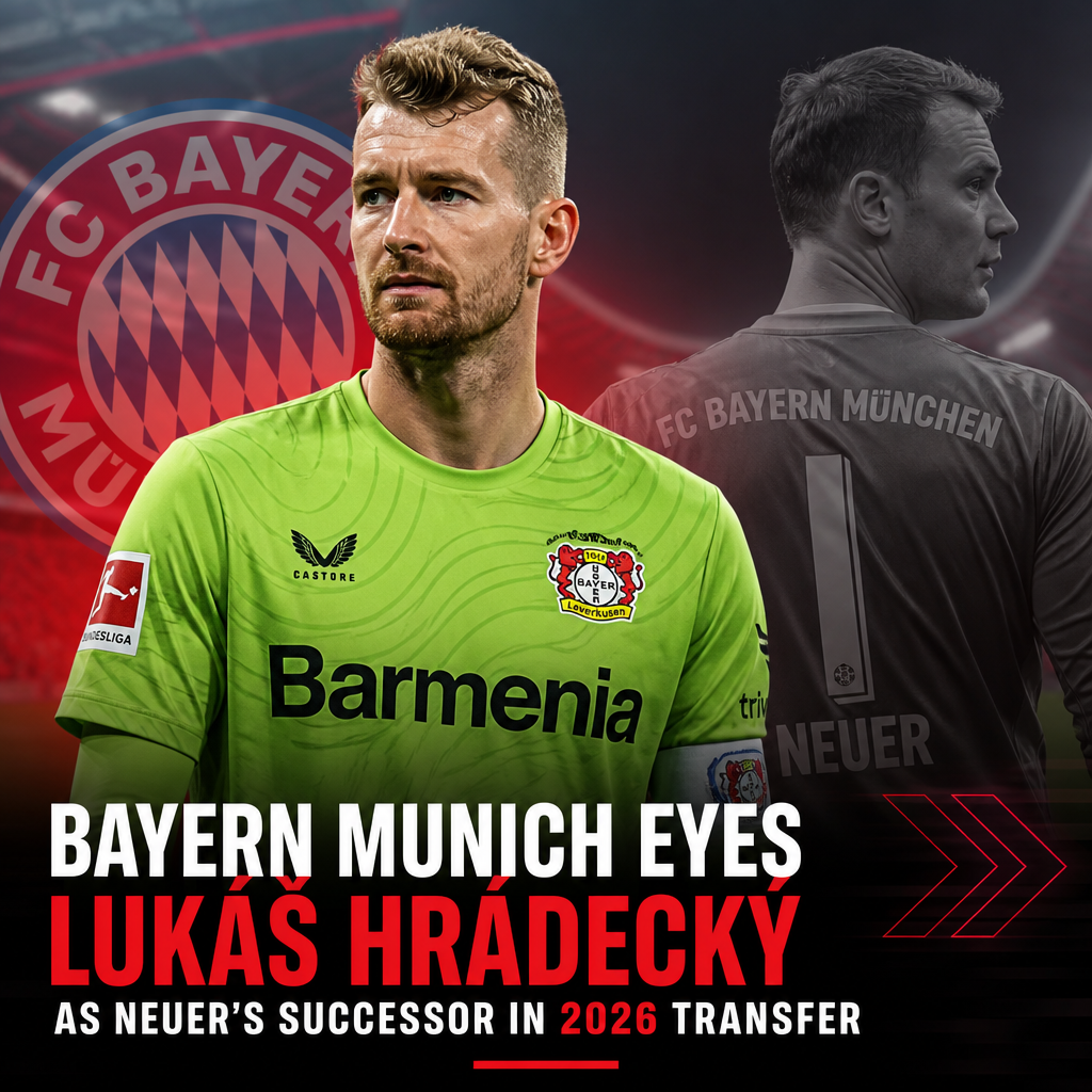 Bayern Munich goalkeeper Lukáš Hrádecký focused during a match, considered as Neuer's 2026 successor.