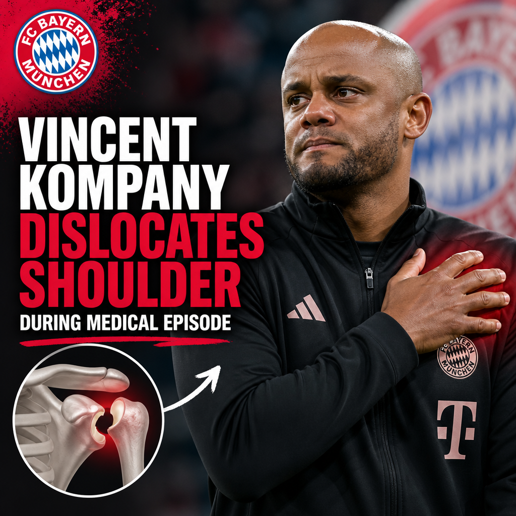 Vincent Kompany grimacing in pain while medical staff assist with his dislocated shoulder at FC Bayern München.