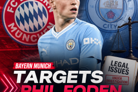 Phil Foden in Manchester City's blue kit during a match, linked to Bayern Munich amidst legal issues.