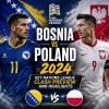 Bosnia and Poland national football teams lined up on the pitch before their UEFA Nations League 2024 match.