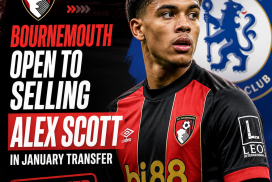 Alex Scott in a Bournemouth kit on the football pitch during a match.